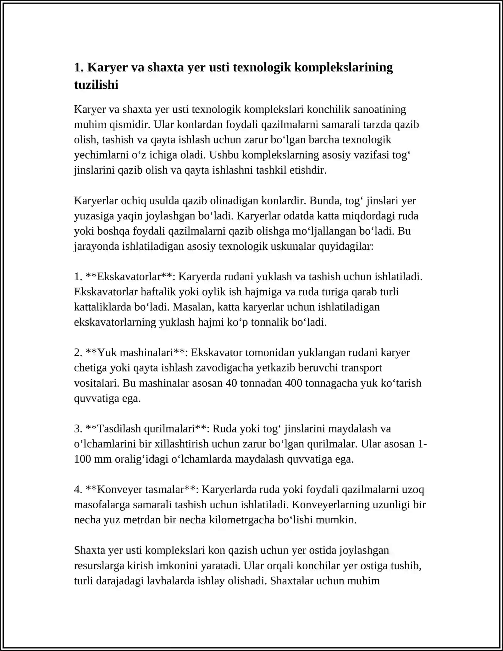 KARYER VA SHAXTA YER USTI TEXNOLOGIK KOMPLEKSLARI 3