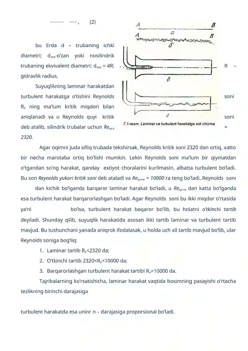 Suyuqlik harakatining tartiblari va gidrodinamik o’xshashlik asoslari 3