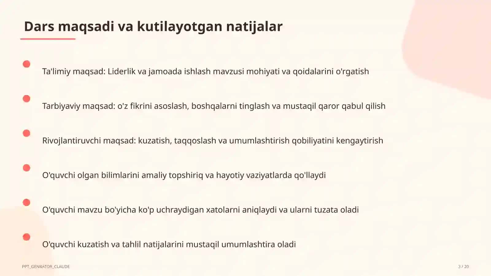 Liderlik va jamoada ishlash (11-sinf) 3