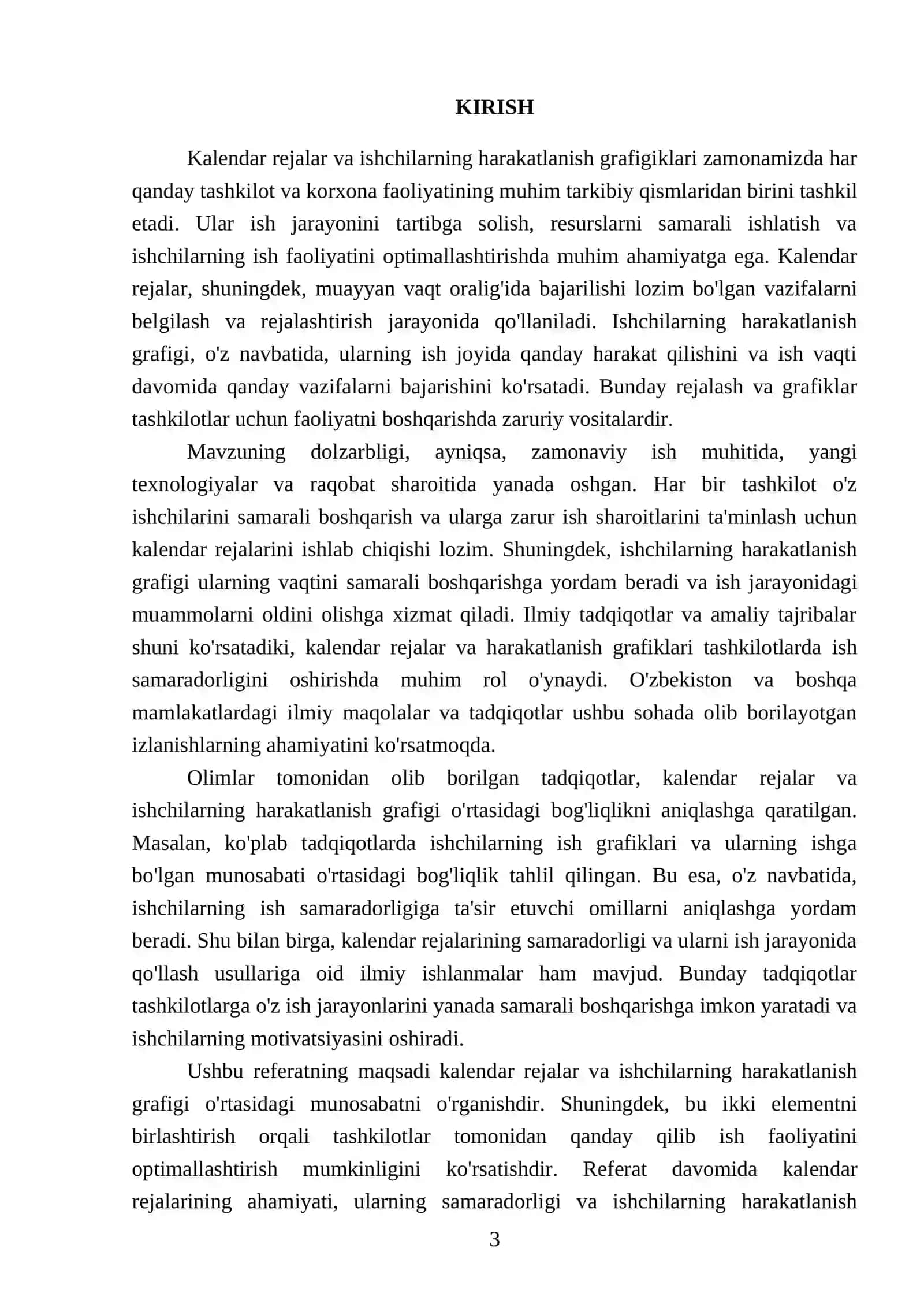 Kalendar rejalar va ishchilarning harakatlanish grafigiklari 3