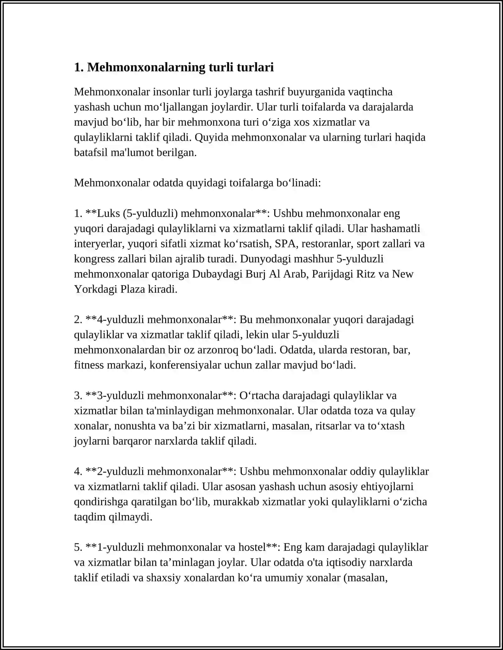 Mehmonxonalarning tasniflash tizimi 3