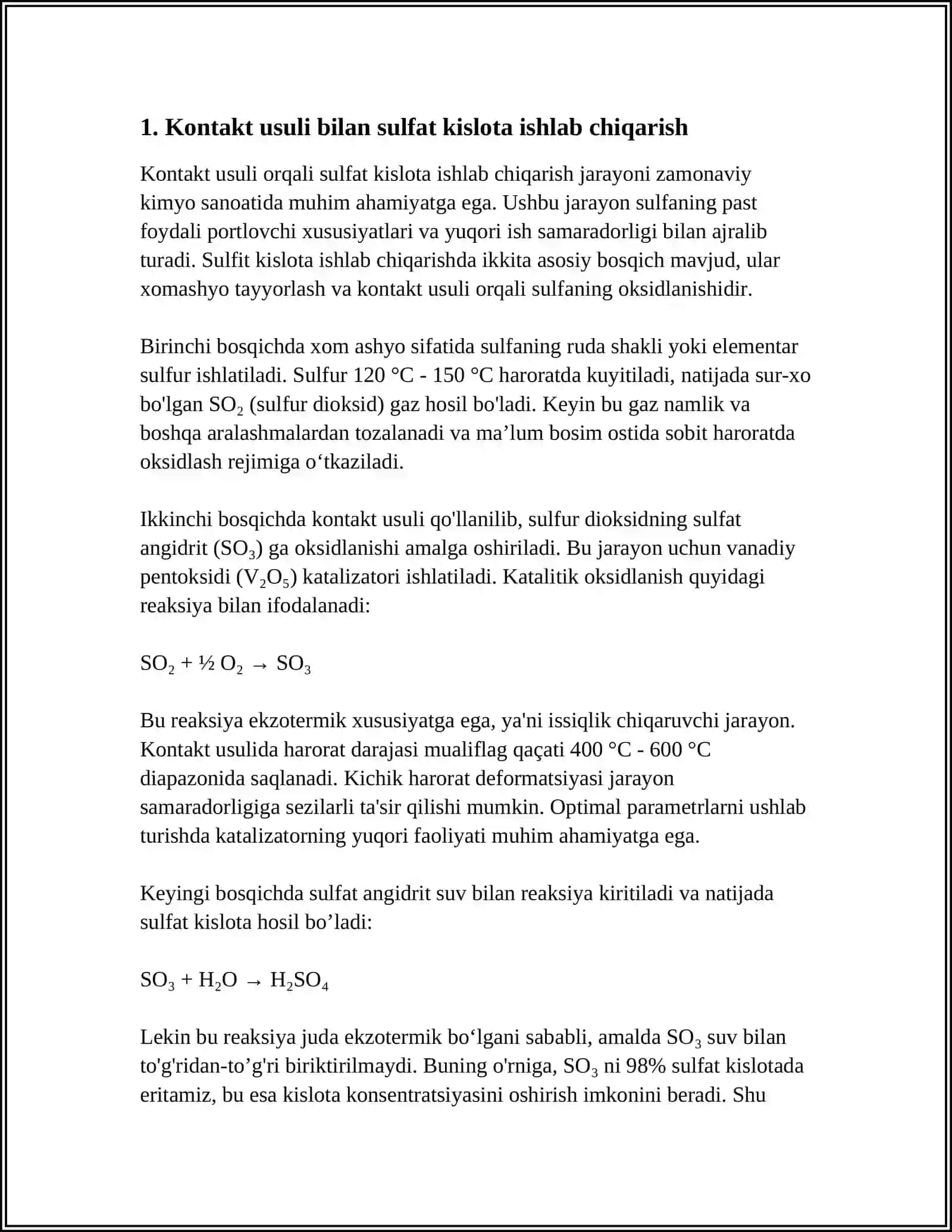 SULFAT KISLOTA ISHLAB CHIQARISH USULLARI 3