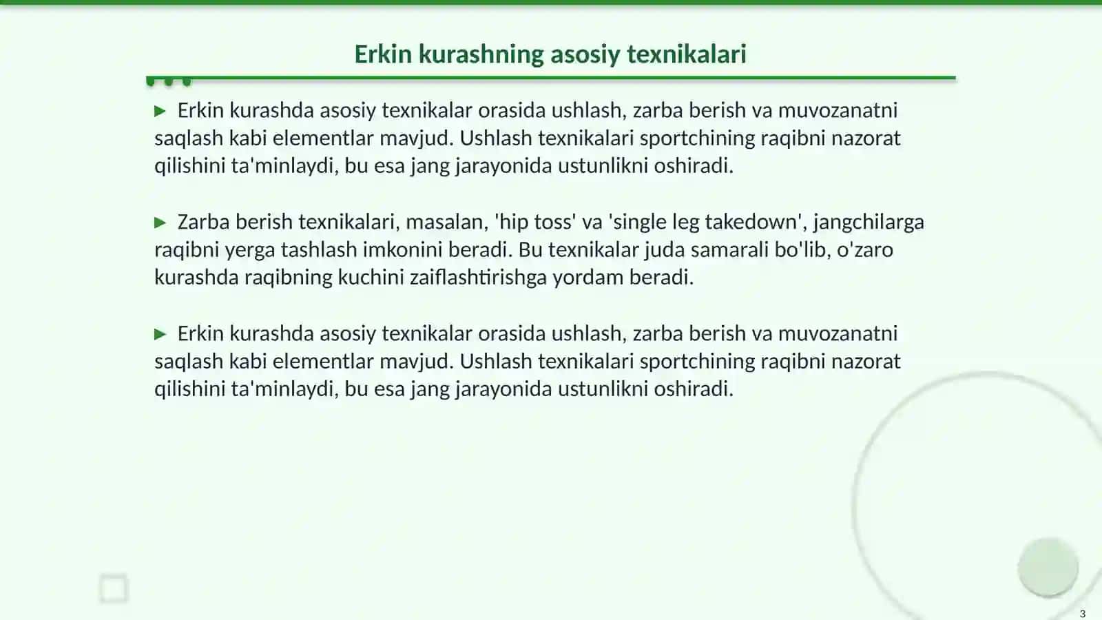 Erkin kurash texnikalarini mustahkamlash 3