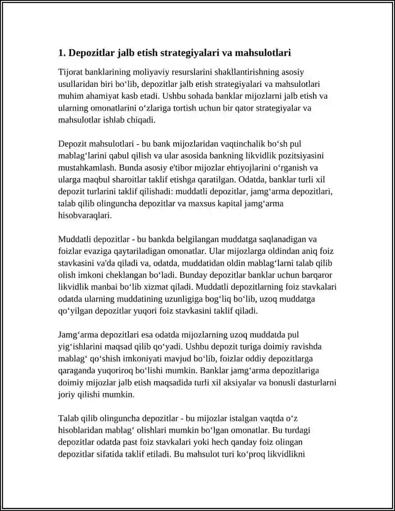 Depozitlar jalb etish strategiyalari va mahsulotlari 3