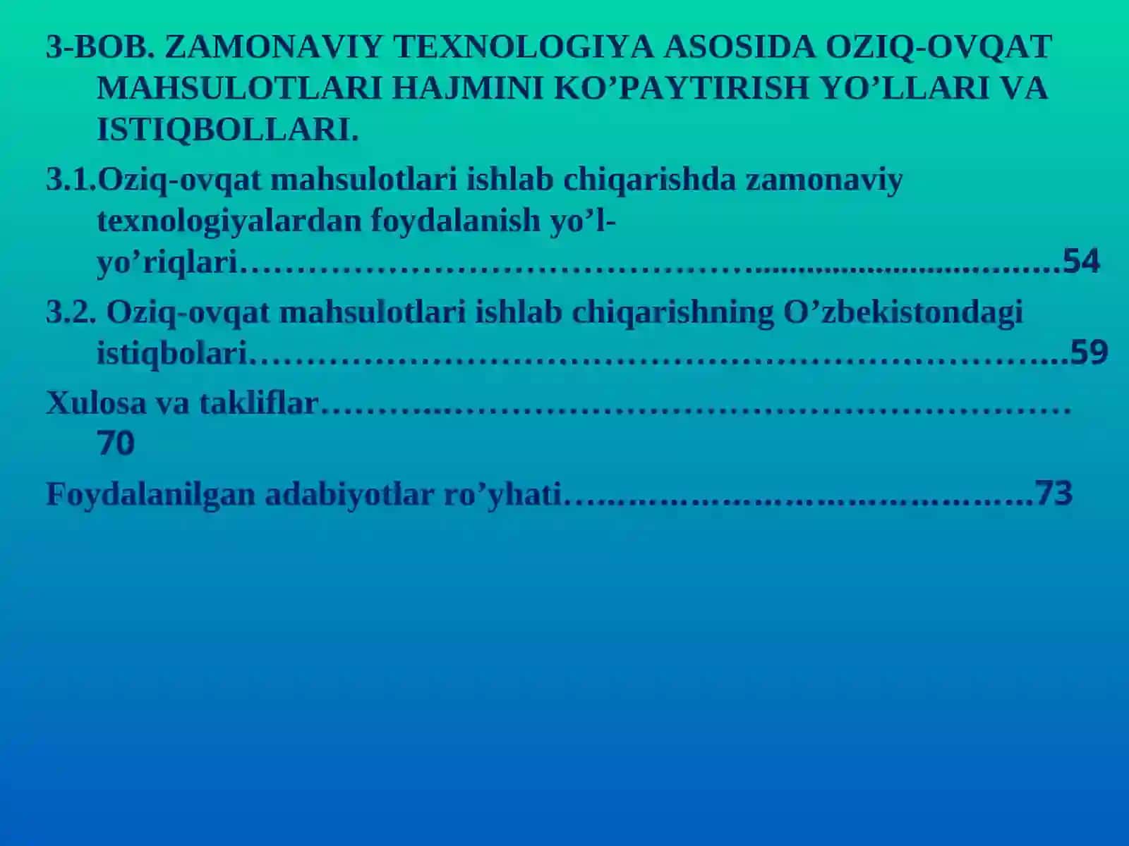 O’zbekistonda oziq-ovqat mahsulotlari ishlab chiqarish va uni iqtisodiy samaradorligini oshirish yo’llari 3