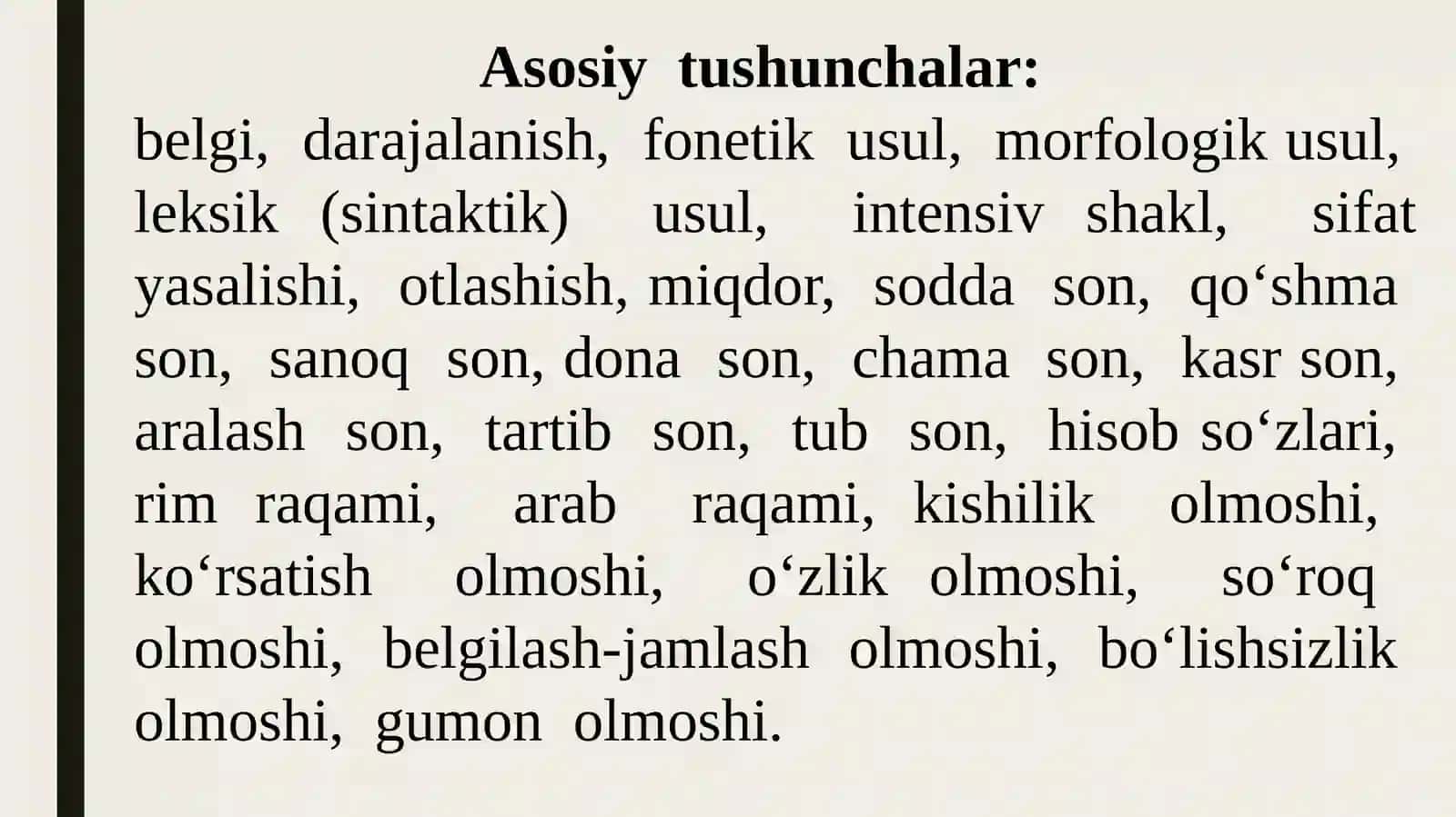 Turkiy tillarda sifat, son, olmosh turkumlari 3