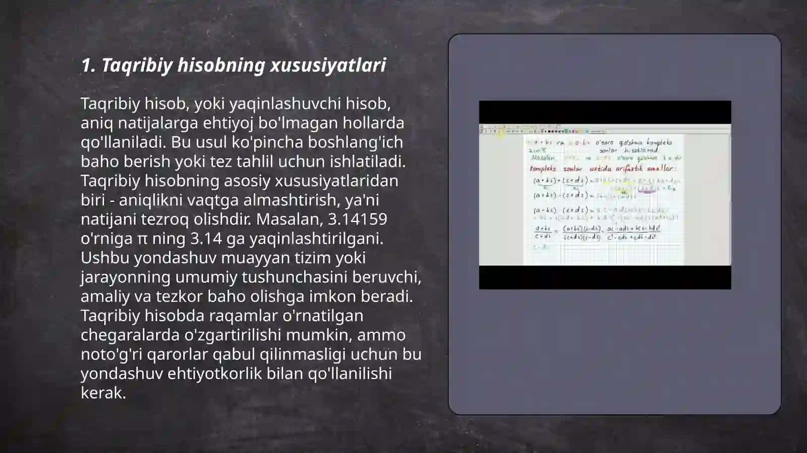 Taqribiy hisob, absolyut va nisbiy xato, sonlarni yaxlitlash usullari. Sonning xarakteristikasi va mantissasi 3