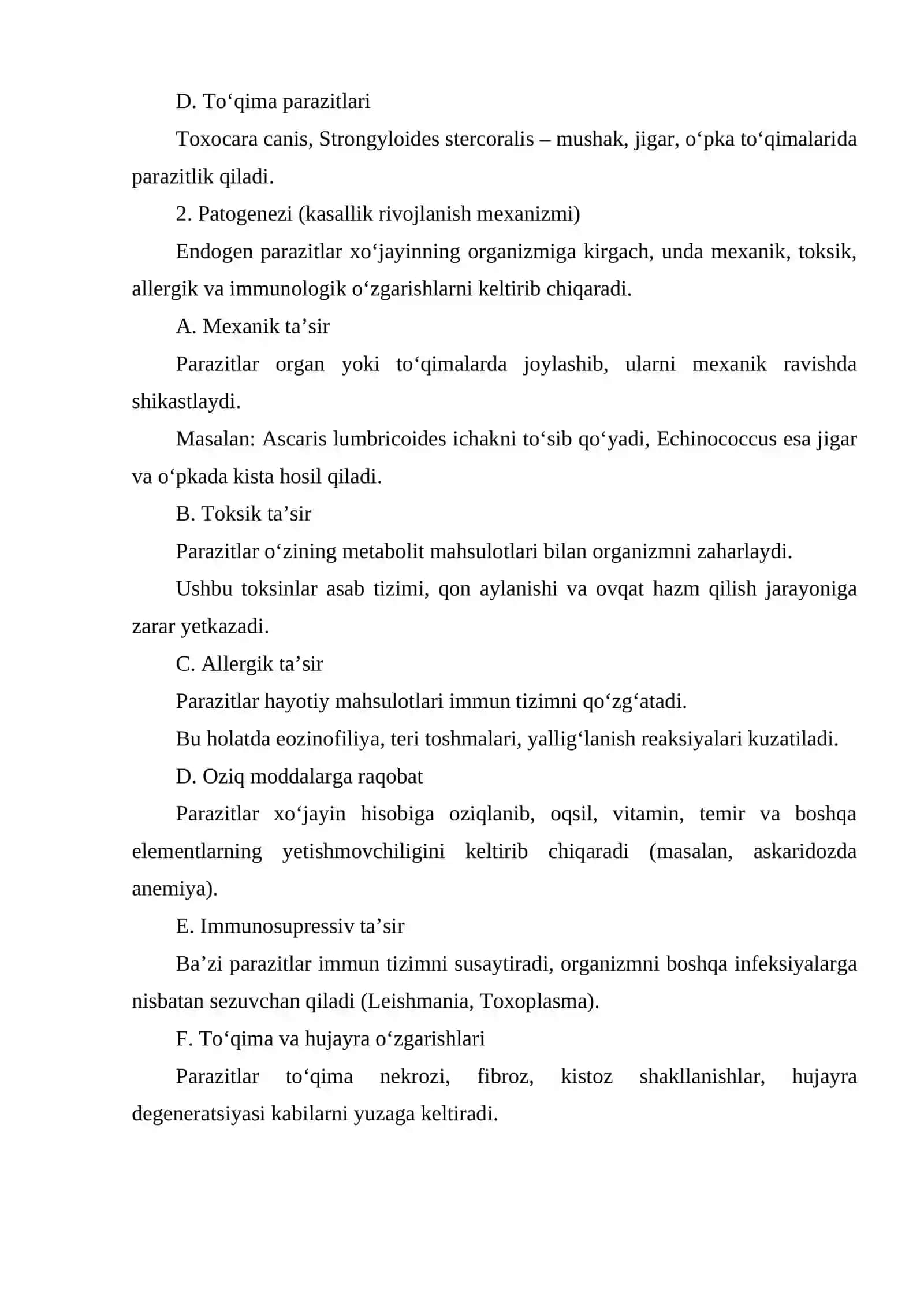 Endogen parazitlar: kasalliklari, klassifikatsiyasi, patogenezi va laboratoriya tashxisi 3