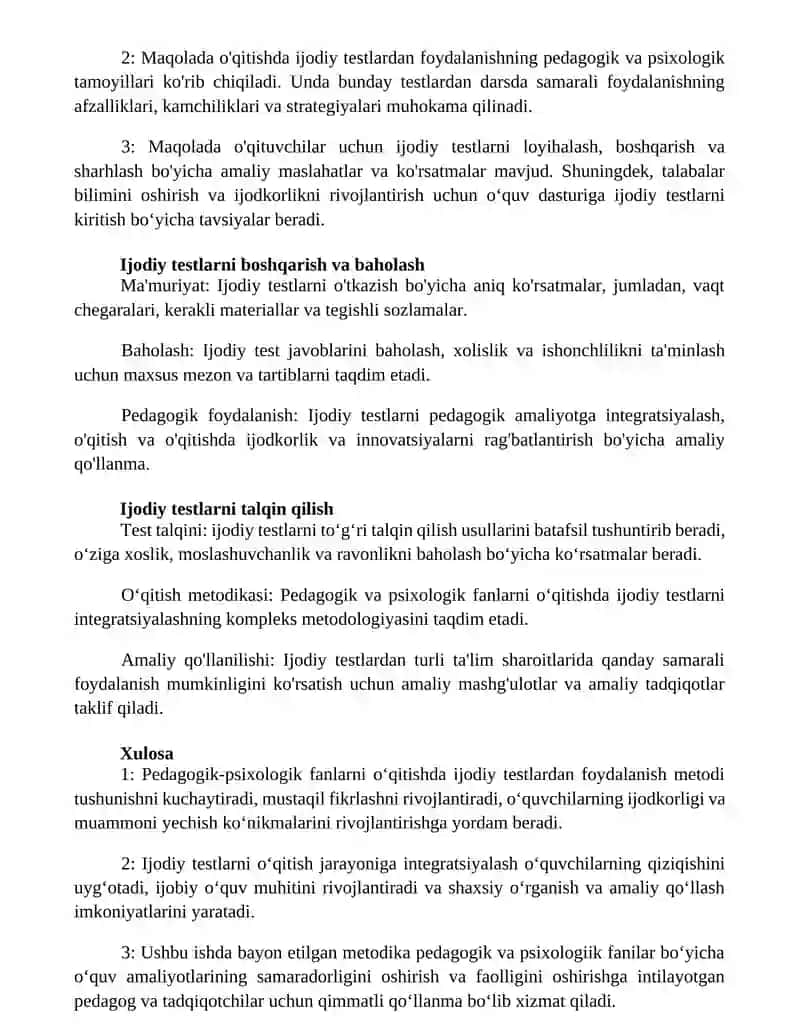 Pedagogik Va Psixologik Fanlarni O‘Qitishda Ijodiy Testlardan Foydalanish Metodikasi 3