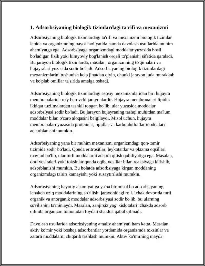 ORGANIZMNING HAYOT FAOLIYATIDA VA DAVOLASH USULLARIDA ADSORBSIYA JARAYONING AHAMIYATI 3