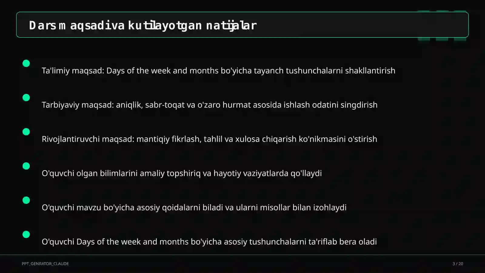 Days of the week and months (2-sinf) 3