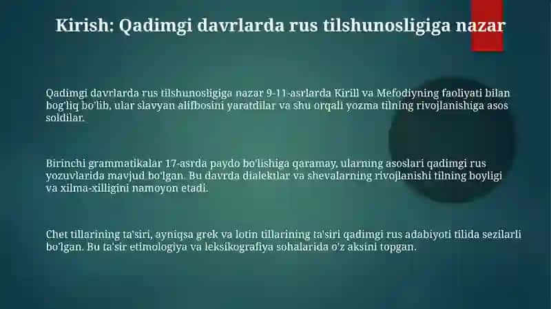 Qadimgi rus tilshunosligi qadimgi asrlarda 3