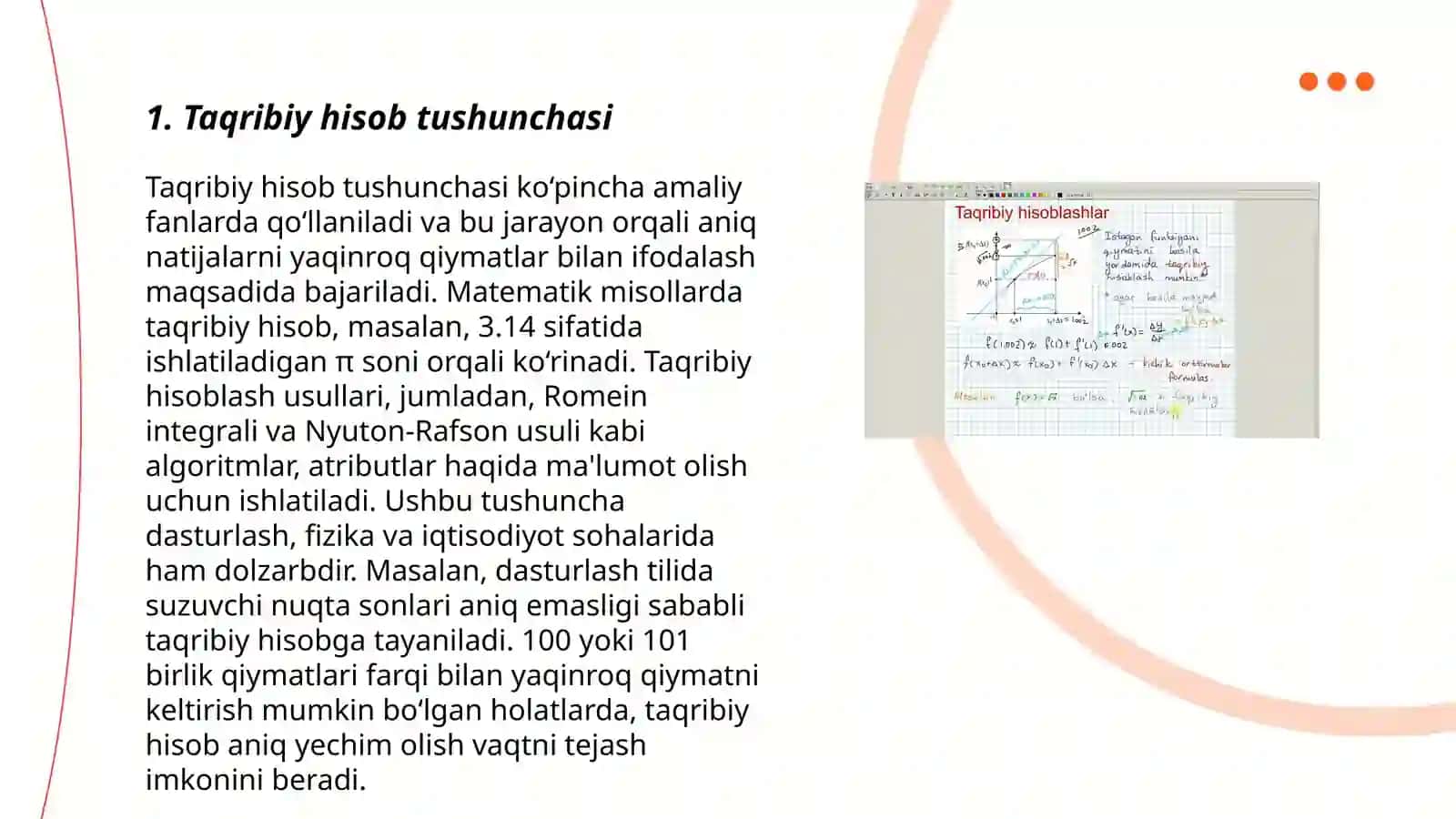 Taqribiy hisob, absolyut va nisbiy xato, sonlarni yaxlitlash usullari 3