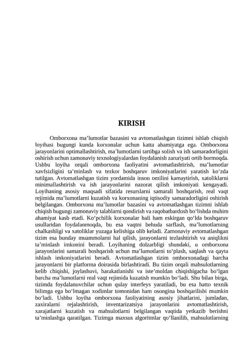 Omborxona ma'lumotlar bazasini va avtomatlashgan tizimni ishlab chiqish 3