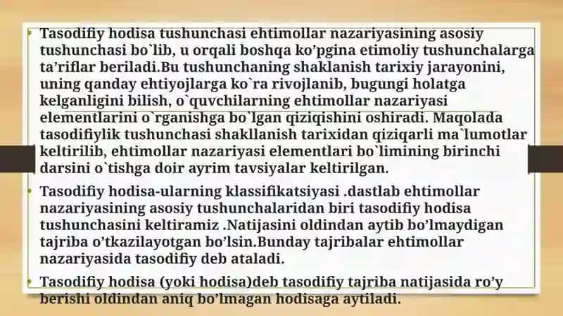 Tasodifiy hodisalar va ehtimollik. 3