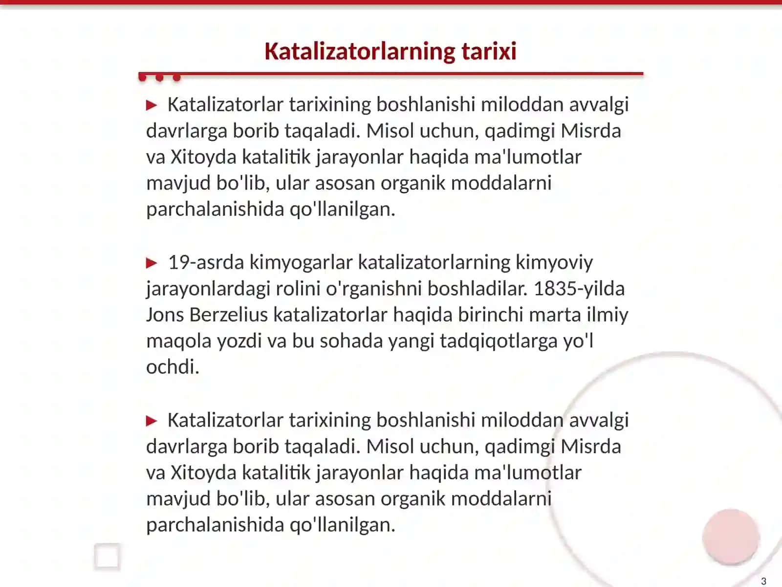 Boshlangʻich davrdagi qurilmalardagi katalizatorlar 3