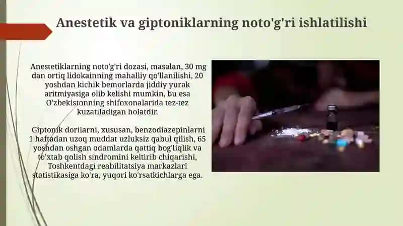 Narkoz vositalari.Uxlatuvchi vositalar.Narkomaniya va uning asoratlari 3