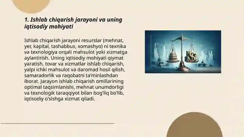 Iqtisodiyot Nazariyasi fanidan. Ishlab chiqarish jarayoni va uning natijalari mavzusi. 3