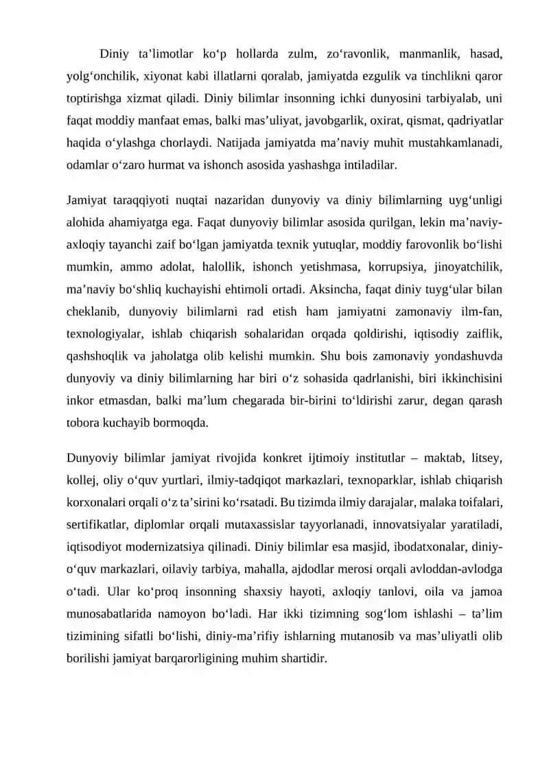 Dunyoviy va diniy bilimlar mutanosibligini taʼminlashning ahamiyati 3