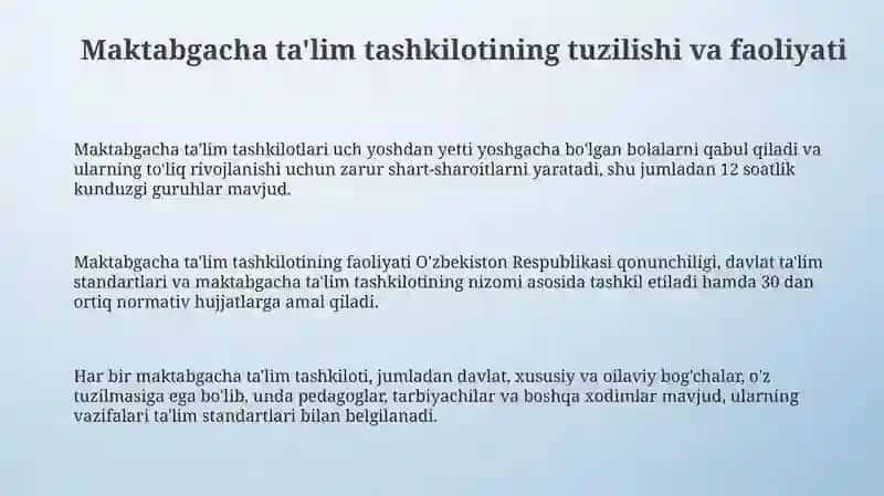 Ota onalar maktabgacha talim tashkilotidagi tarbiyaviy ishlar bilan tanishtirish 3