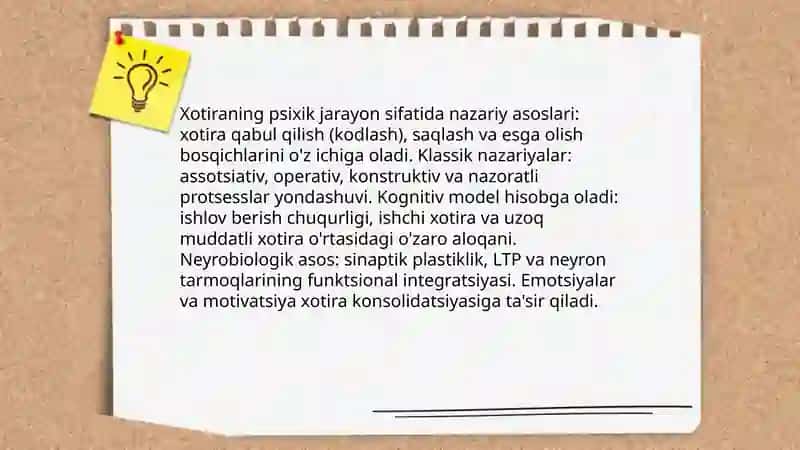 Xotiraning psixik jarayon sifatida órganilishi 3