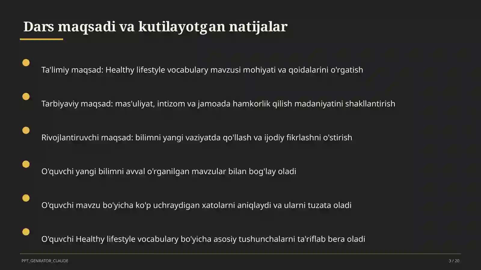 Healthy lifestyle vocabulary (7-sinf) 3