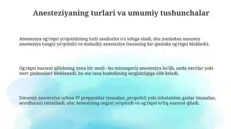Umumiy va mahalliy ogʻriqsizlantirish 3