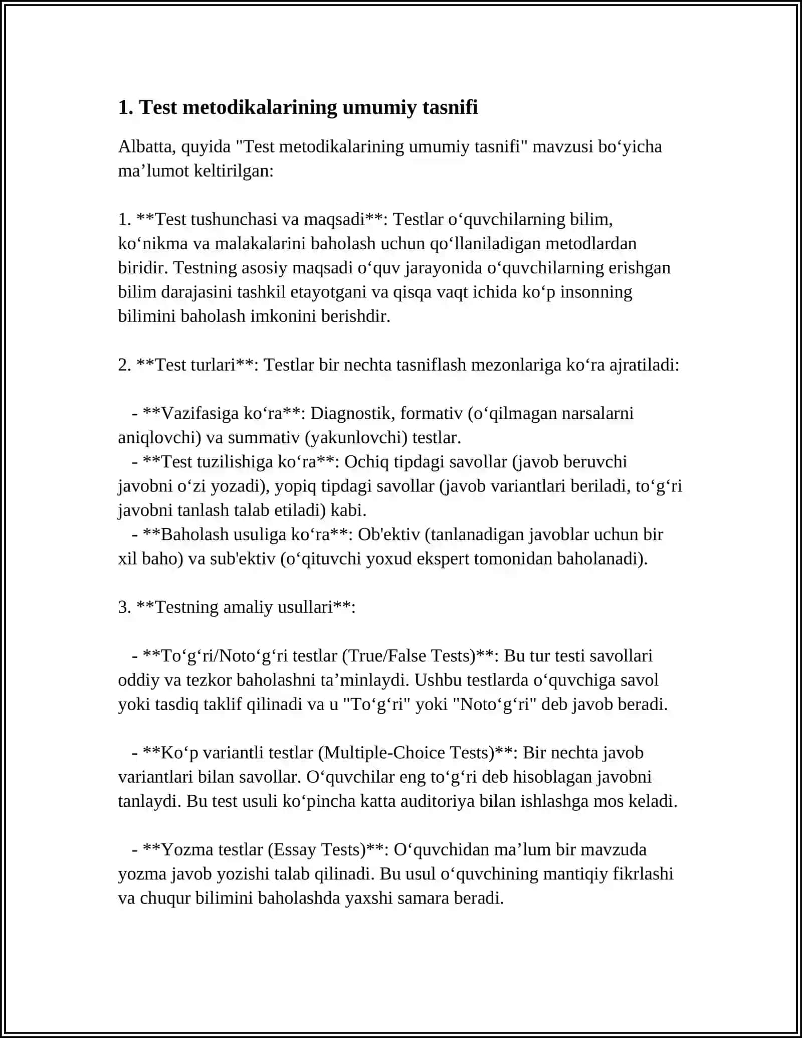TEST METODIKALAR KLASSIFAKATSIYASI. PSIXODIAGNOSTIKADA QOBILYATLAR TADQIQOT PRETMETI SIFATIDA 3