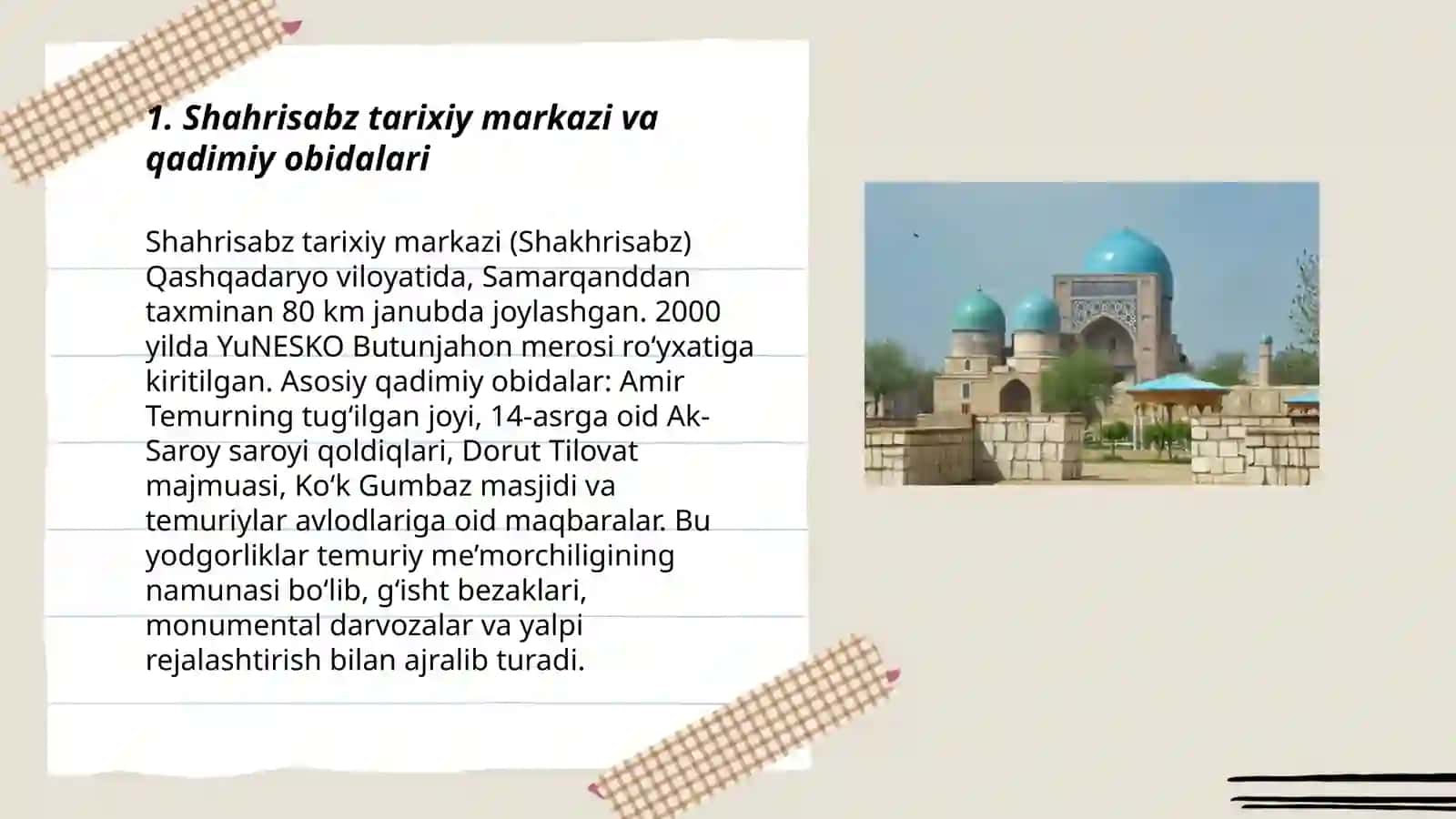 Shahrisabz tarixiy markazi va qadimiy obidalari 3