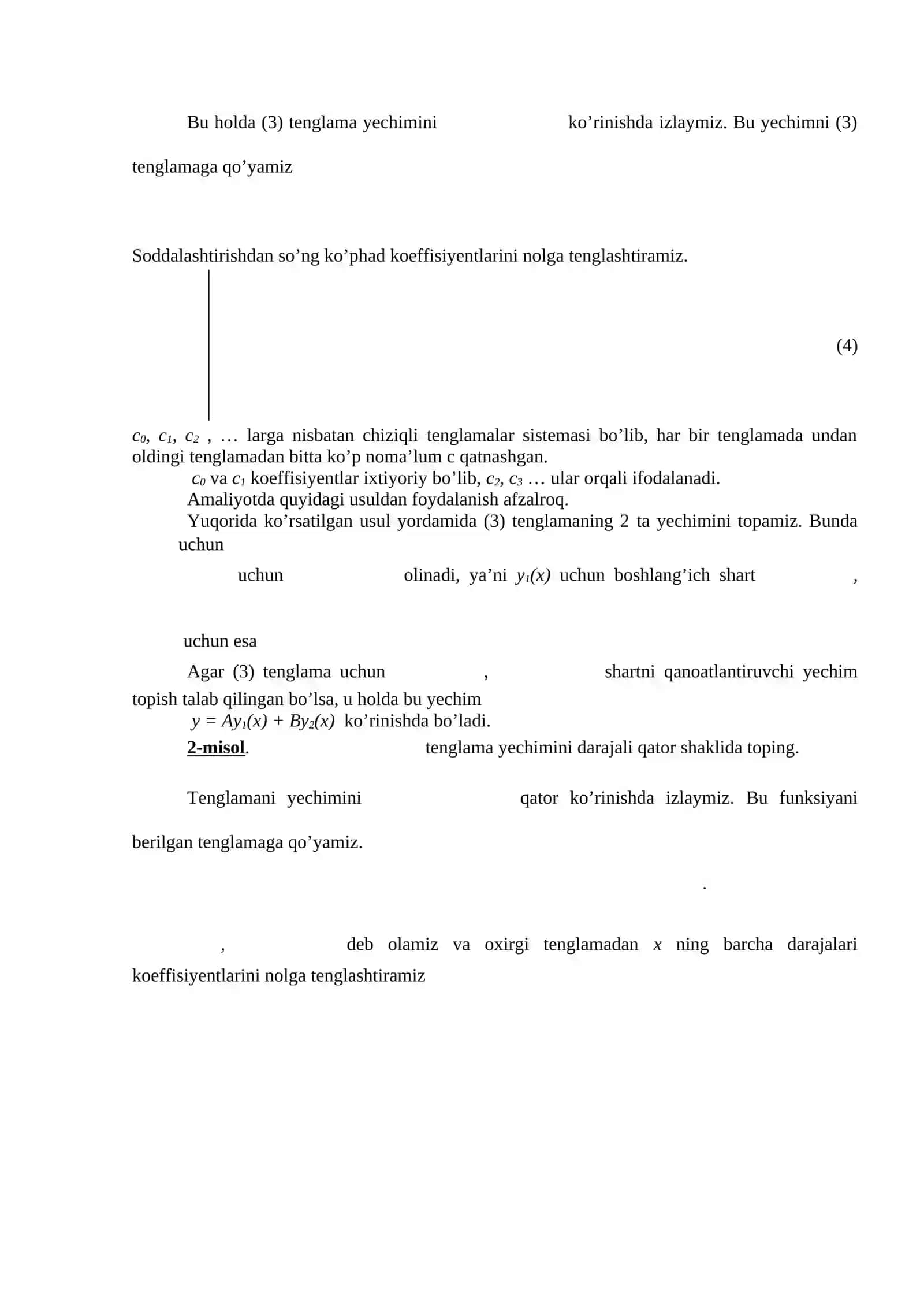 Xos sonlari va xos funksiyalar tushuncasi.Ikkinchi tartibli differenstil tenglmalarni darajali qatorlar yordamida integrallash 3