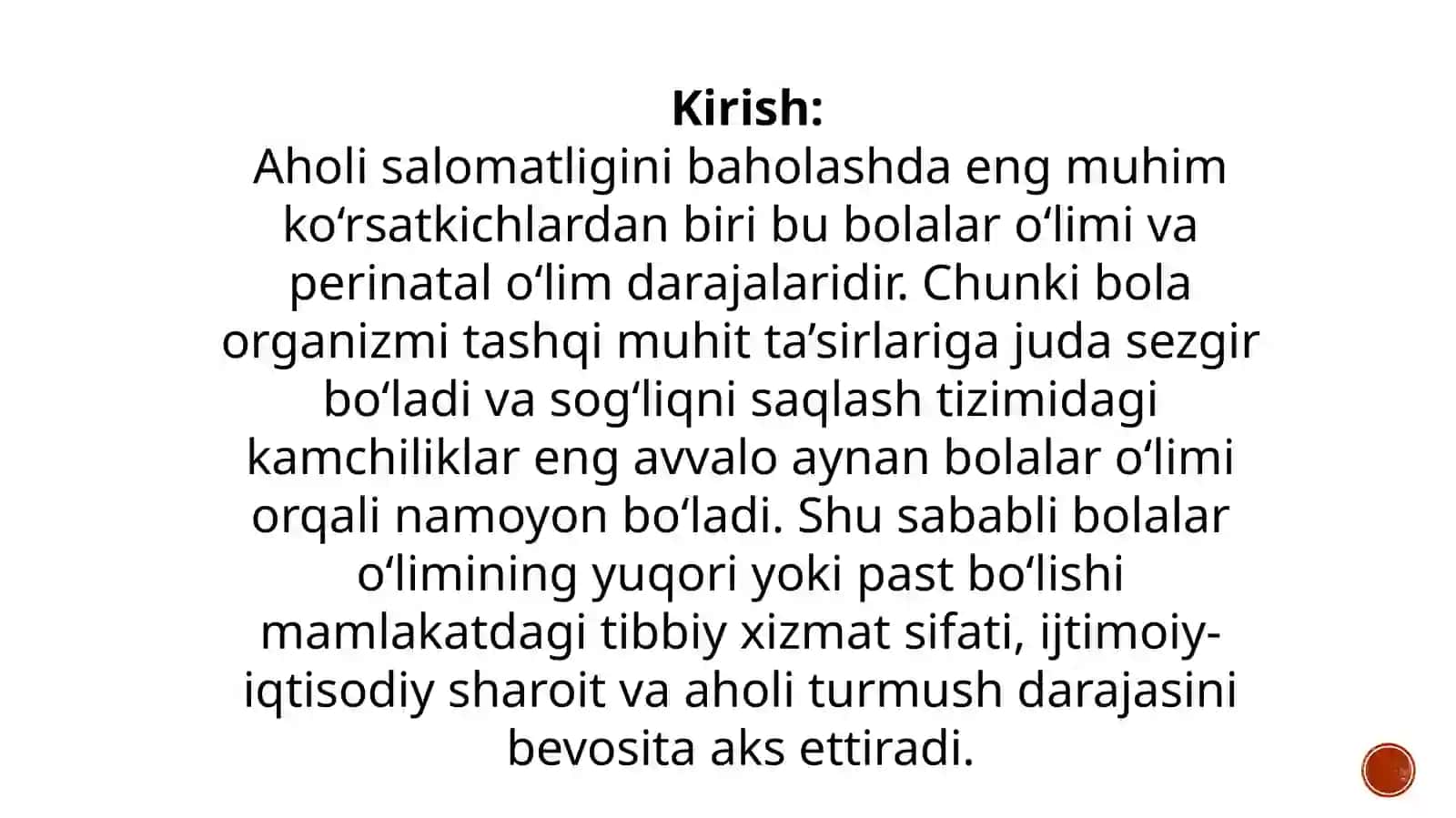 Bolalar va perinatal o‘lim ko‘rsatkichlari va Ularni aholi salomatligiga baho berishdagi ahamiyati 3