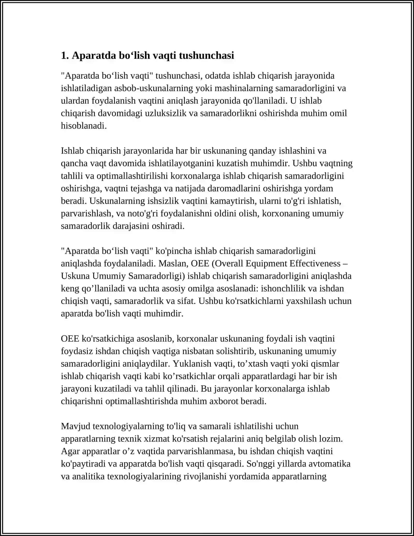 APARATDA BOʻLISH VAQTI BOʻYICHA OQIM ELEMENTLARI TAQSIMLANISHINING ASOSIY TAVSIFLARI 3