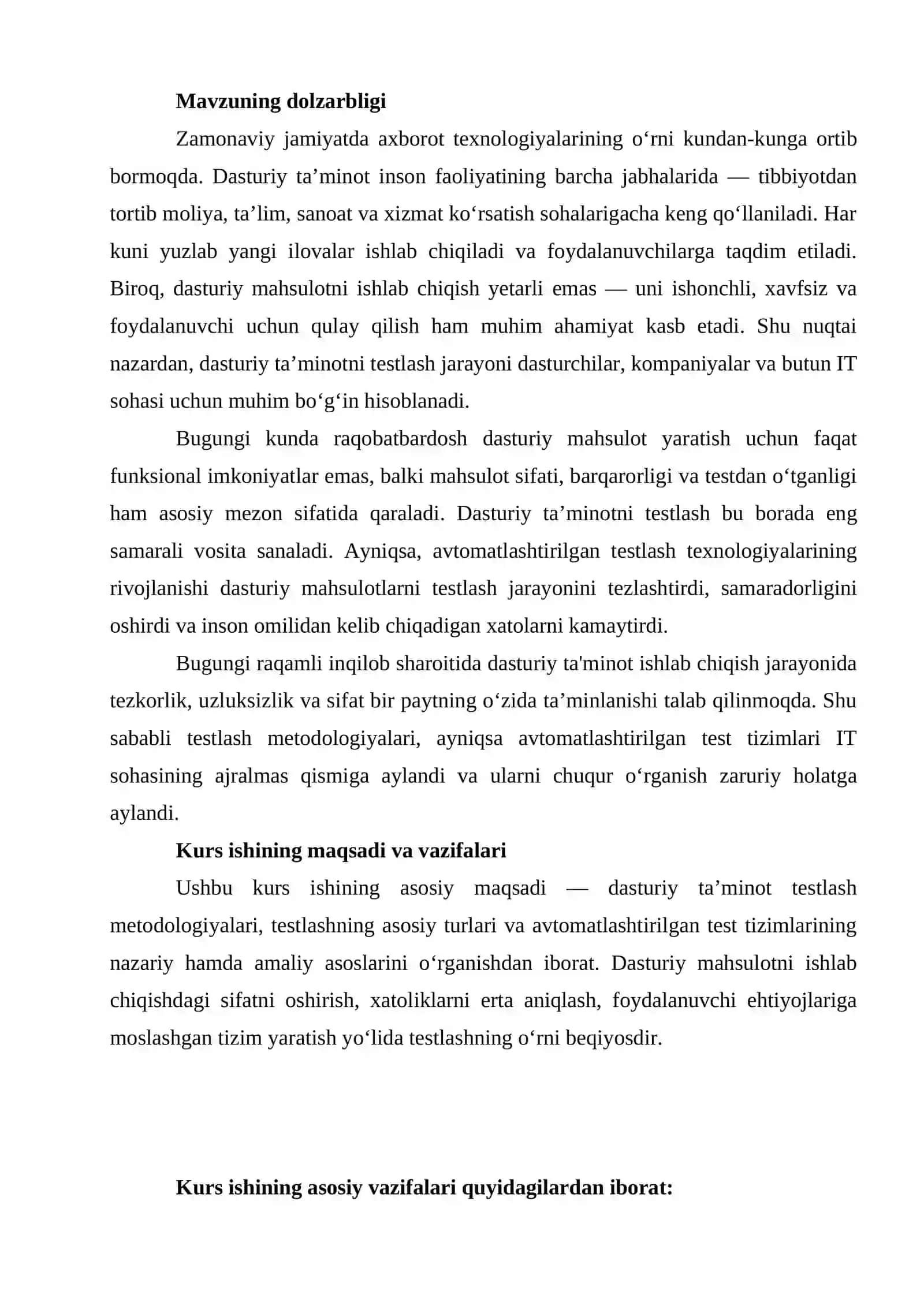 Dasturiy ta’minot testlash metodologiyalari va avtomatlashtirilgan test tizimlari 3