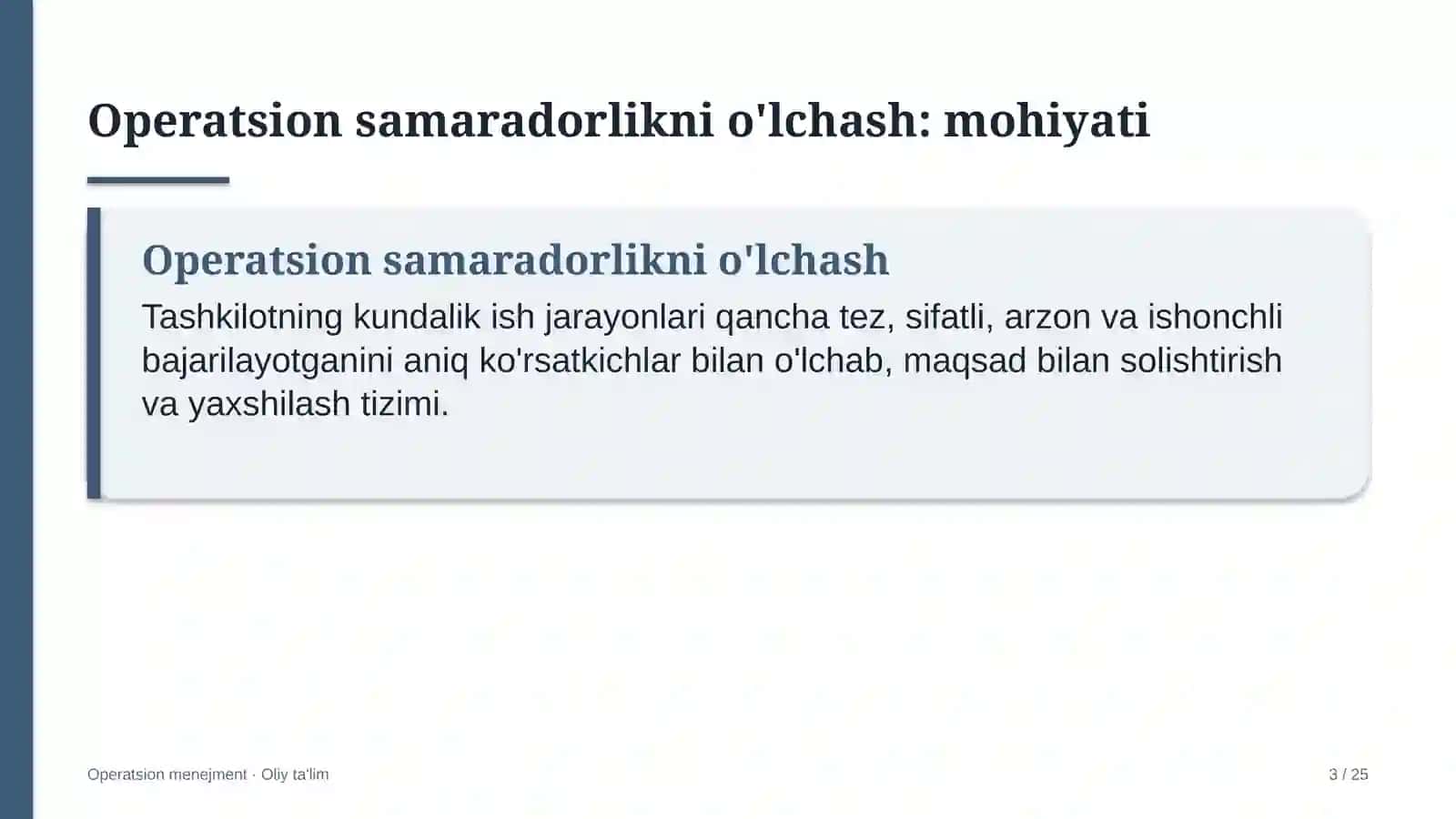 Operatsion menejment · Oliy ta'limga kirish 3