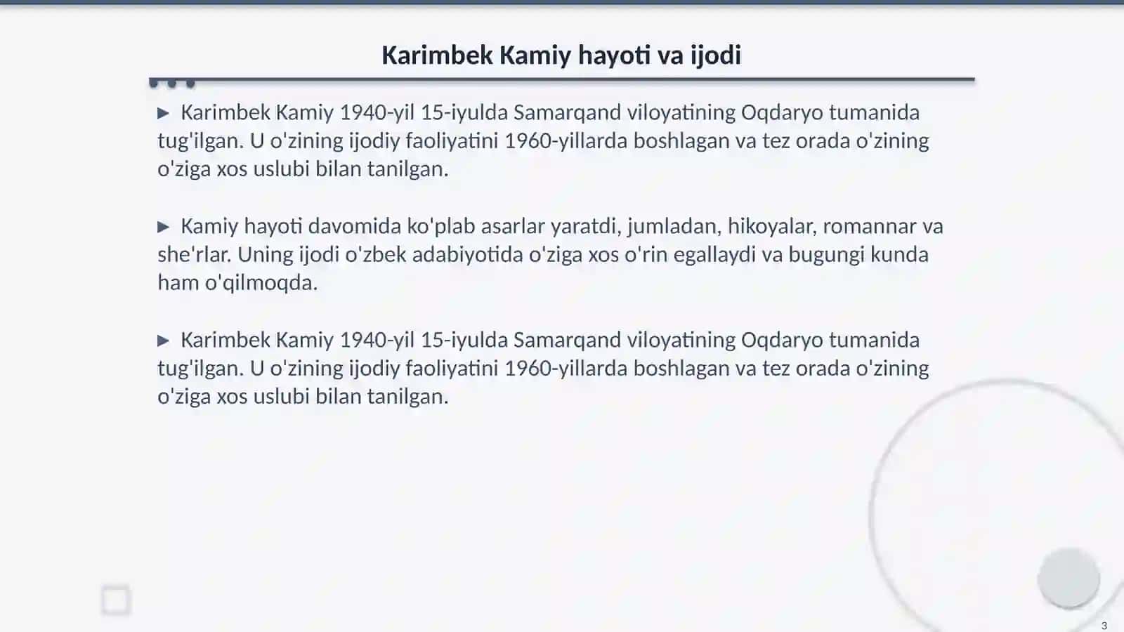 Karimbek Kamiy adabiy merosi 3