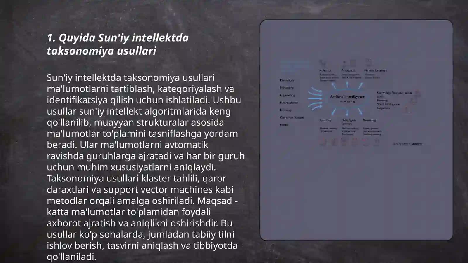 Sun'iy intelektda taksionomiya usullari va tajriba berilganlarini boshlangich tahlili 3