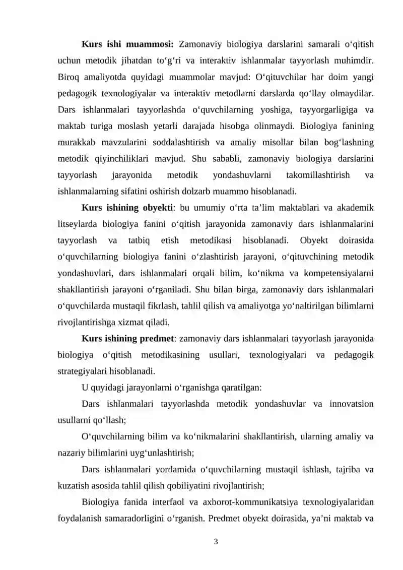Zamonaviy dars ishlanmalari tayyorlashda biologiya o‘qitish metodikasi 3
