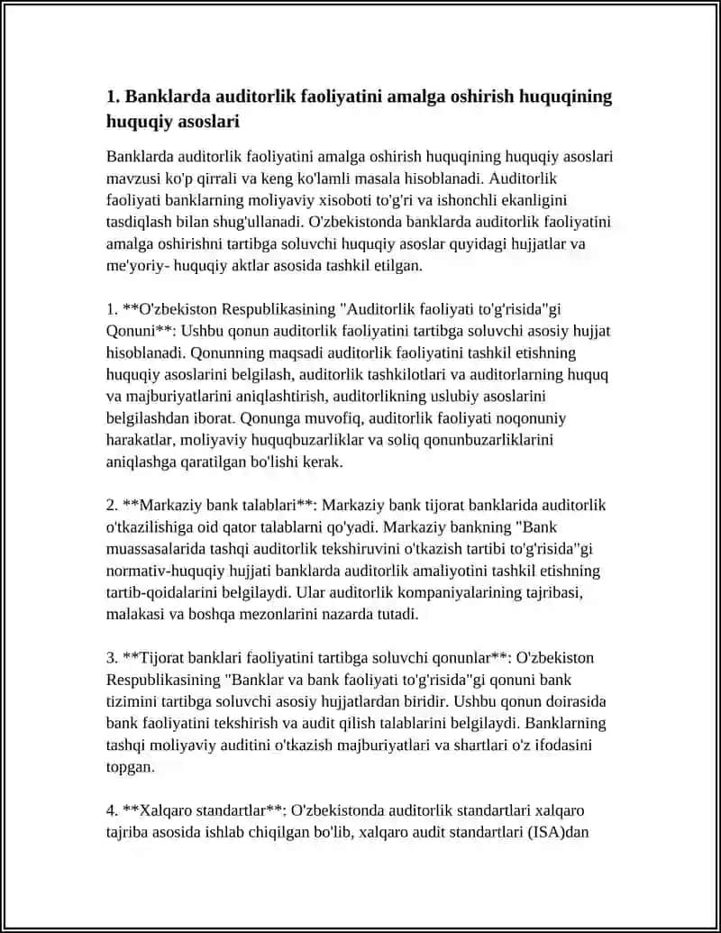 BANK AUDITI SOHASIDA AUDITORLIK FAOLIYATINI AMALGA OSHIRISH HUQUQINI LITSENZIYALASH VA ATTESTATSIYADAN O'TKAZISH TARTIBI 3