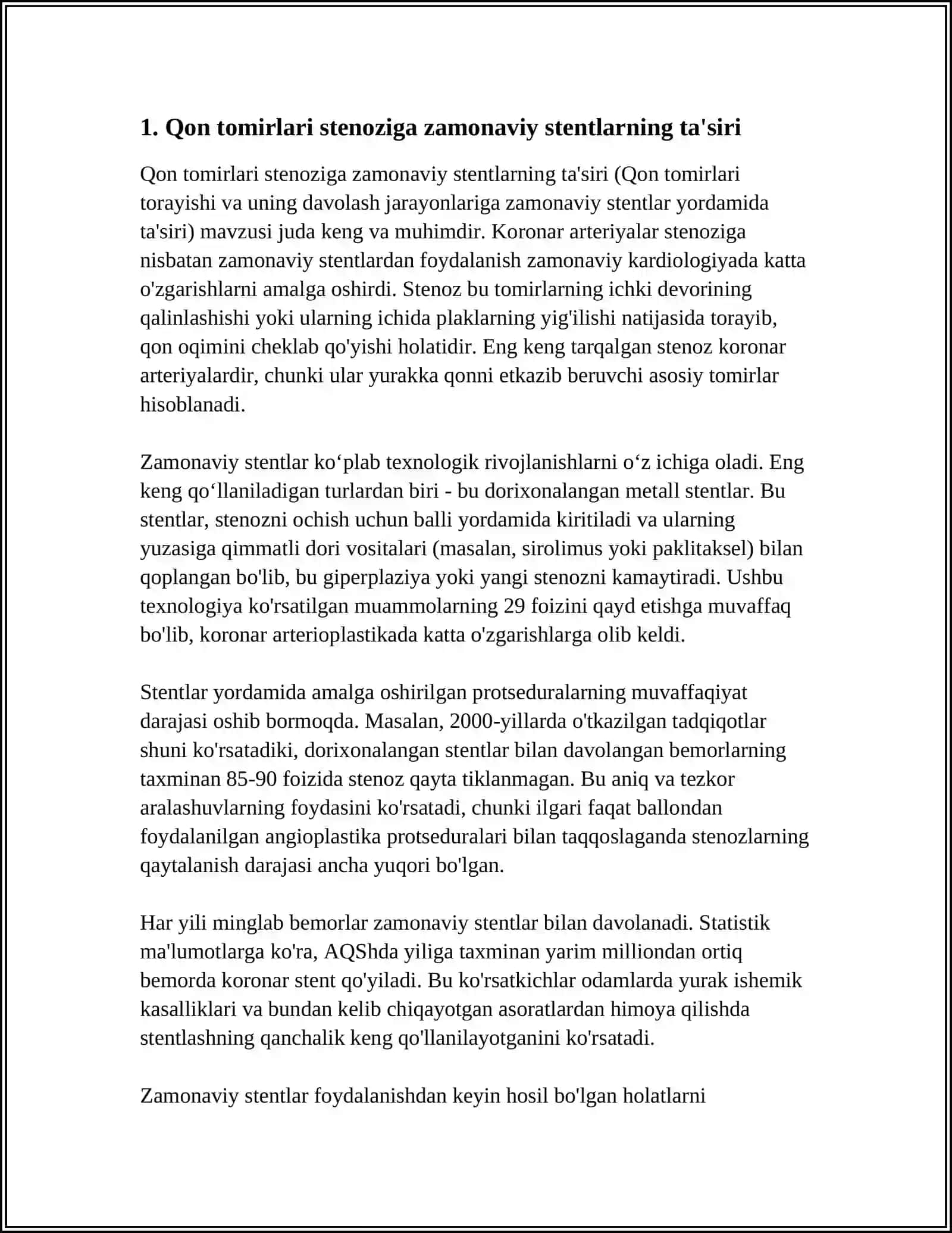 QON TŎXTATISH USULLARIDA ZAMONOVIY STENTLARDAN FOYDALANISH 3
