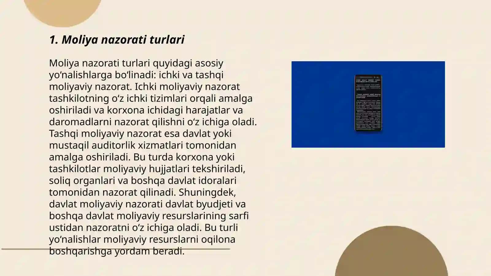 MOLIYAVIY NAZORAT BU, NAZORAT FONTLARINI SHAKLLANTIRISH 3