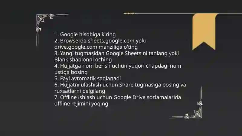 Google sheetsda hujjat yaratish 3