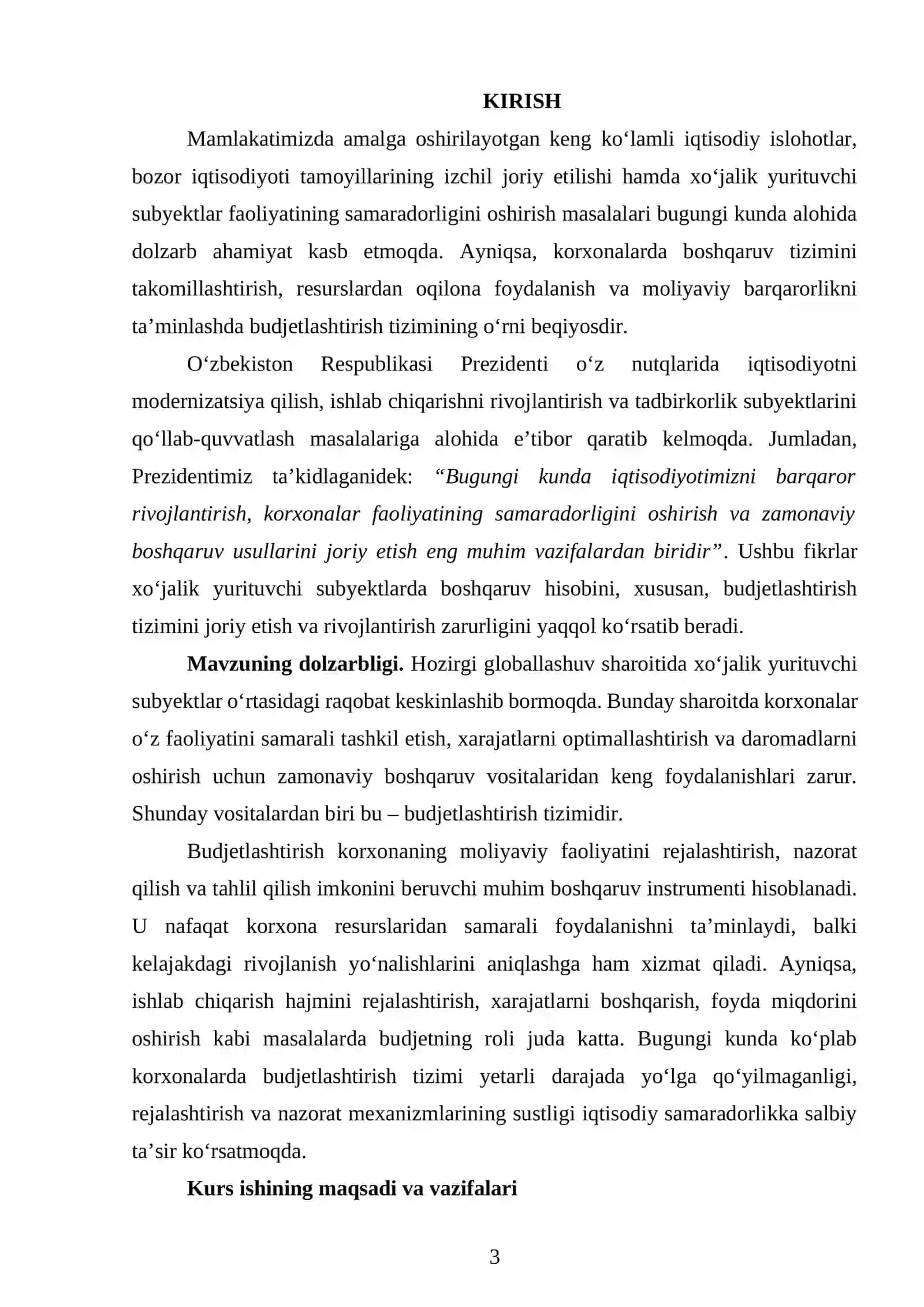 KURS ISHI - Xo‘jalik yurituvchi subyekt budjeti mohiyati va shakllantirish 3