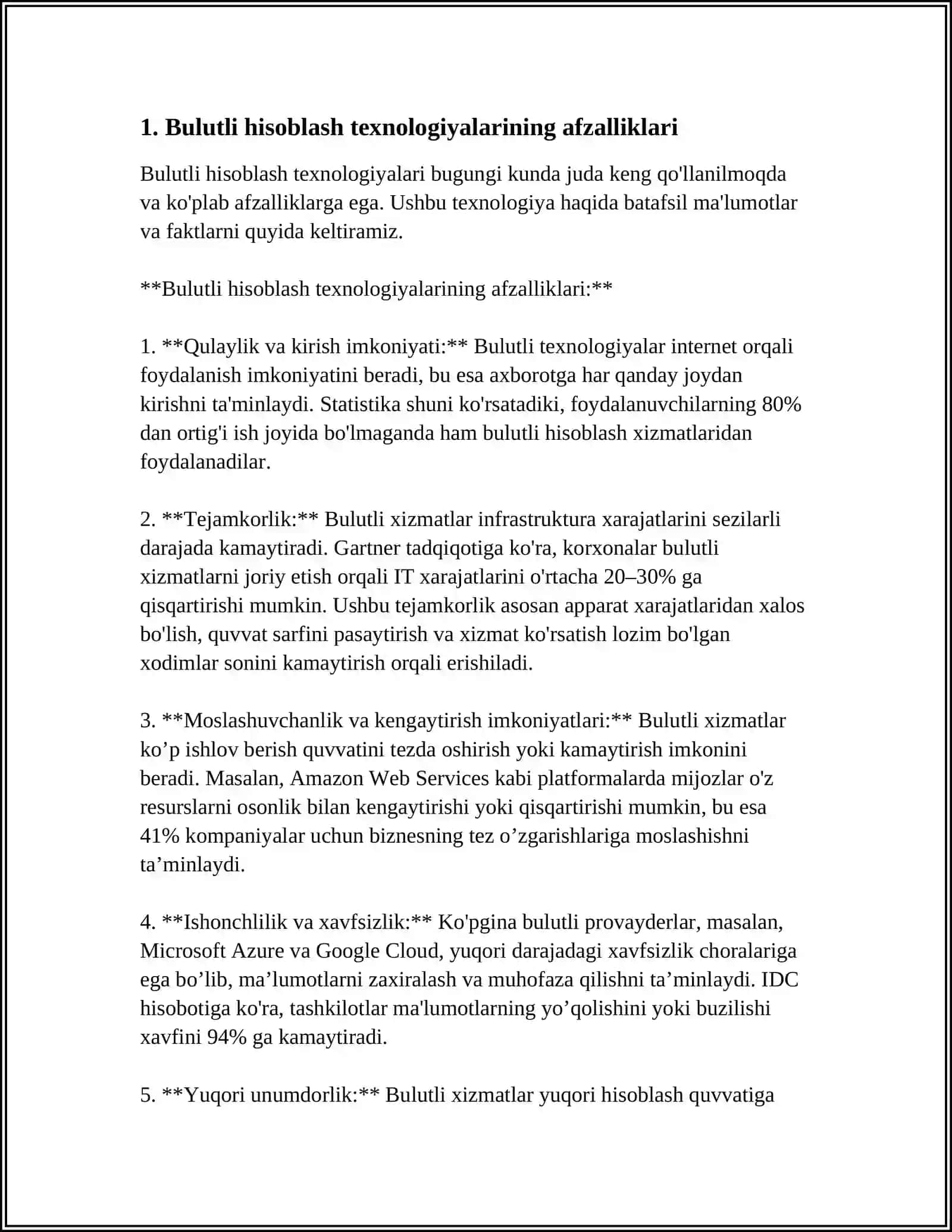 BULUTLI YECHIMLAR (SAAS) VA BULUTLI INFRATUZILMASI (IAAS). RAQAMLI PLATFORMALAR (PAAS) 3