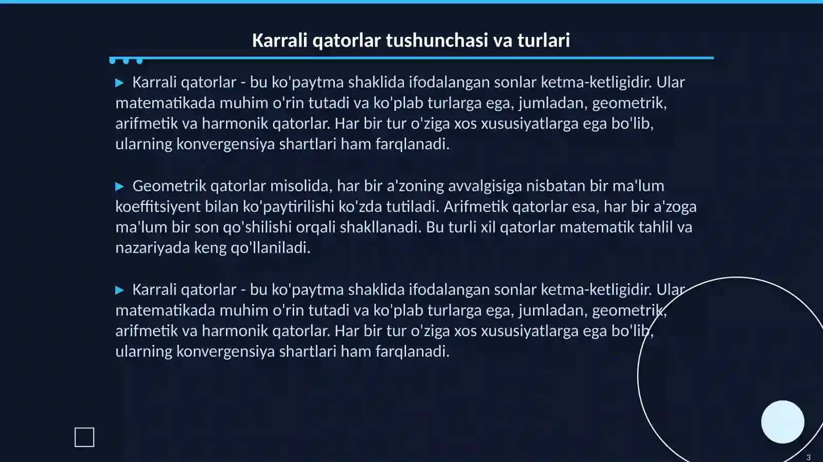Karrali qatorlar va ularning yaqinlashishi tushunchasi 3
