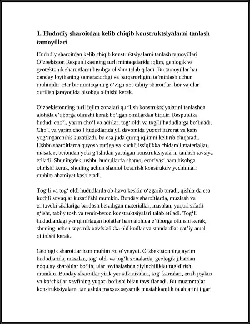 O'ZBEKISTON RESPUBLIKASI XUDDUDIY SHAROITDAN KELIB CHIQIB YO'TO'SHAMASI KANISTURIKSIYALATNI TANLASH TAMOYINLATI 3