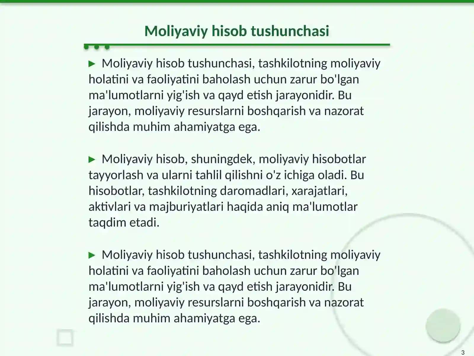 Moliyaviy hisob asoslari faniga kirish 3