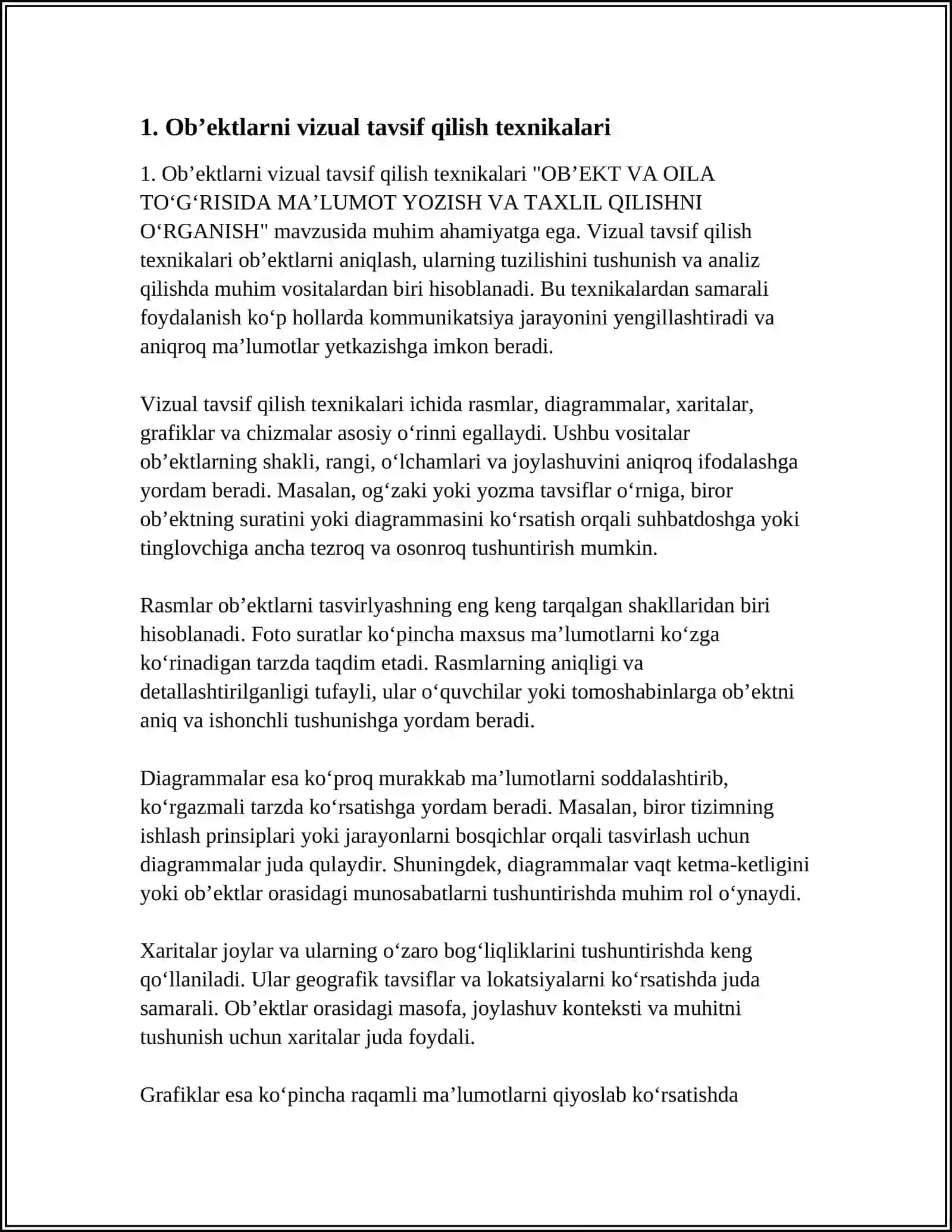 OB’EKT VA OILA TOʻGʻRISIDA MA’LUMOT YOZISH VA TAXLIL QILISHNI OʻRGANISH 3