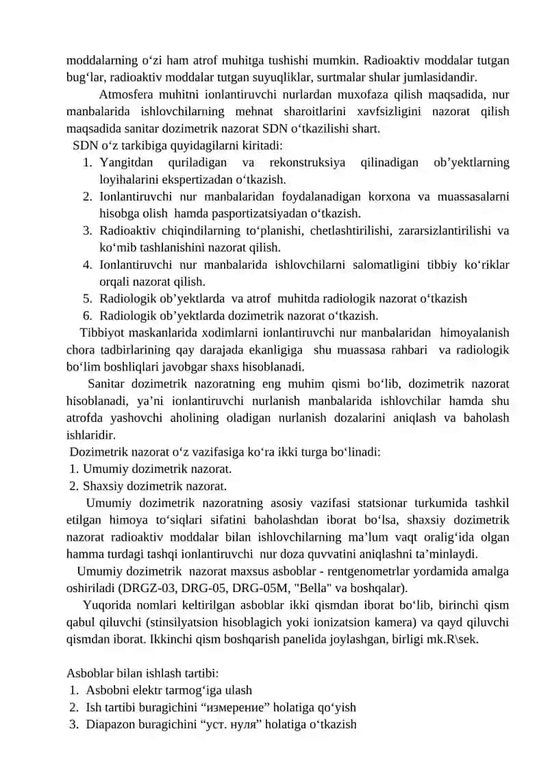 DPM LARDA IONLANTIRUVCHI NURLANISH MANBALARIDAN FOYDALANGANDA DOZIMETRIK VA RADIOMETRIK NAZORAT 3