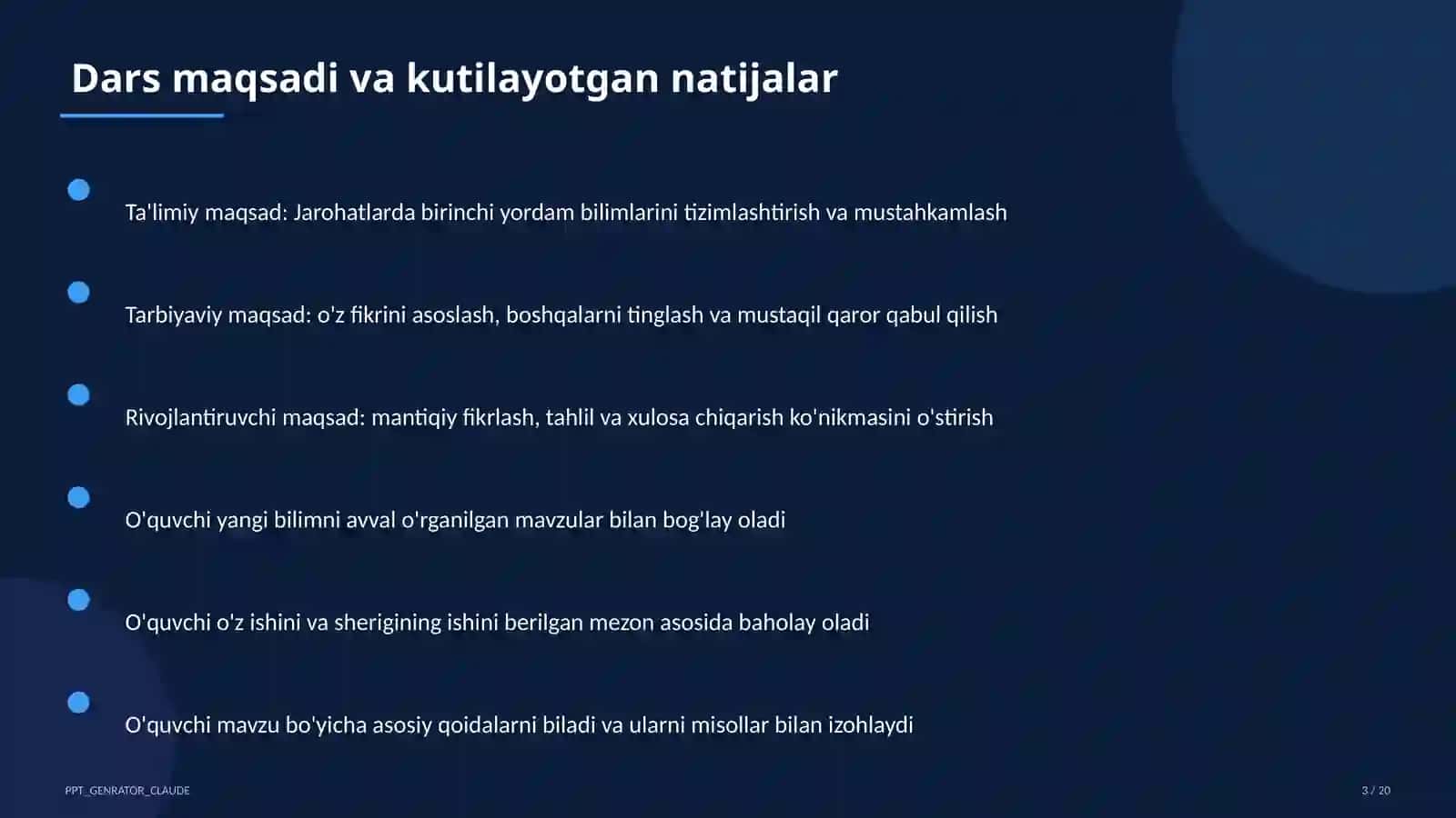 Jarohatlarda birinchi yordam (9-sinf) 3