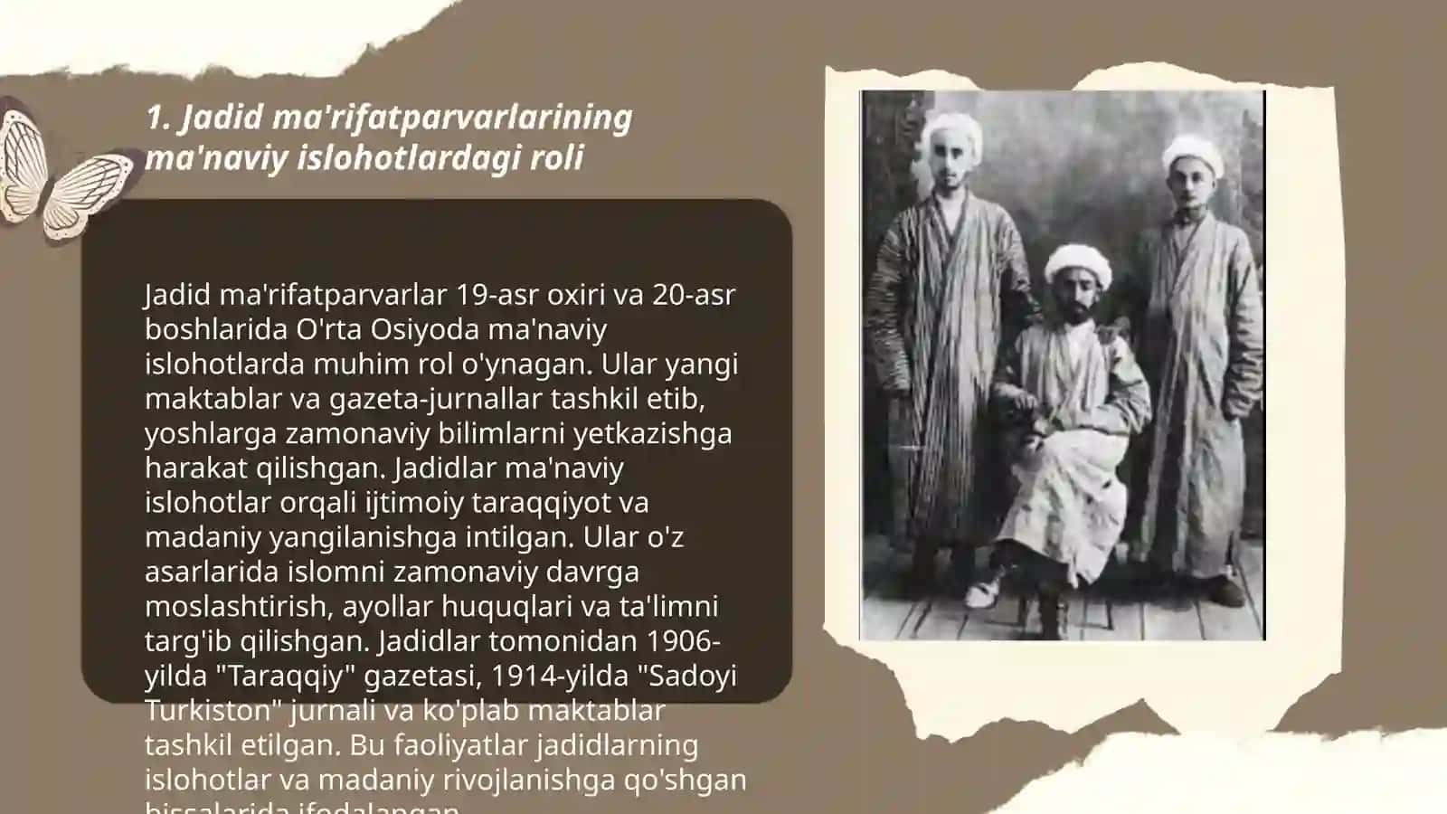 Jadid ma'rifatparvarlarining o'lka ijtimoiy-ma'naviy hayotida tutgan o'rni (Munavvar Qori, Fitrat, Behbudiy, Avloniy) 3